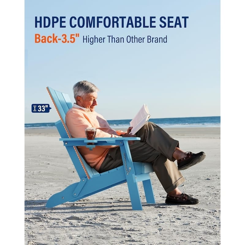 WINSOON Modern HDPE Outdoor Folding Adirondack Chair With Cup Holder Set Of 2