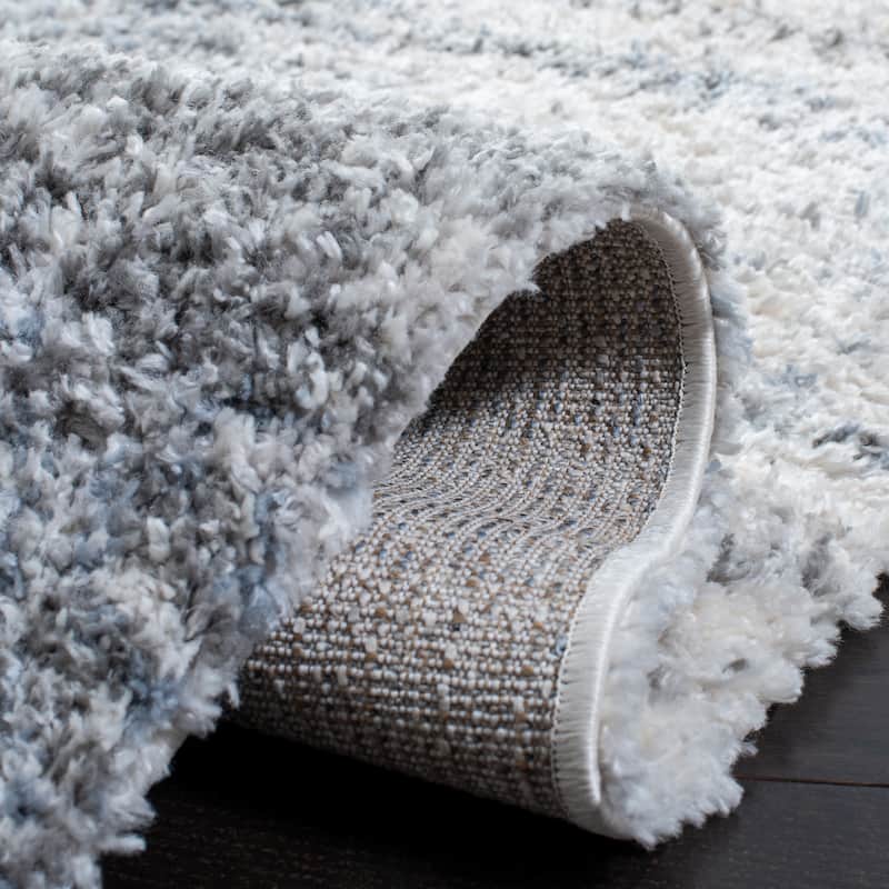 SAFAVIEH Berber Shag Veena Abstract 1.25-inch Thick Rug - Ivory/Grey - 5' 3" x 7' 6"