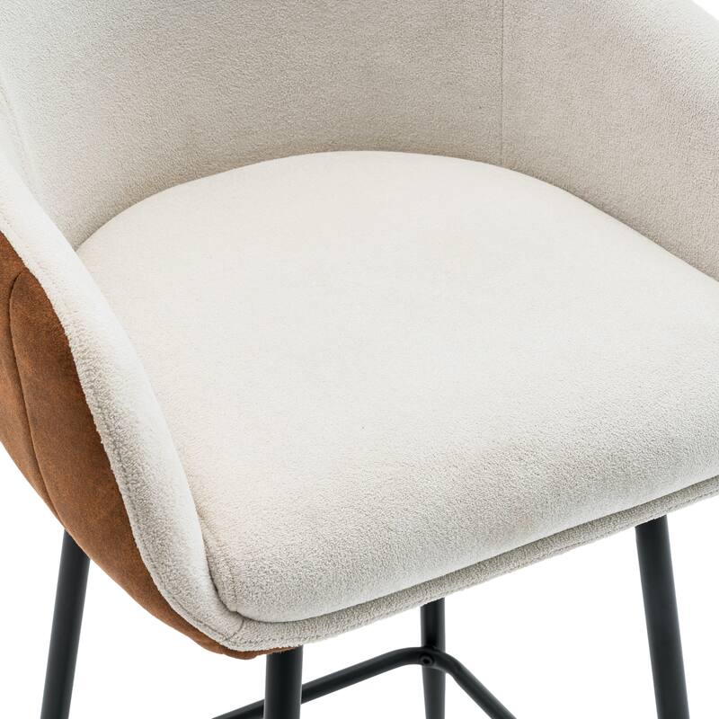 Roomfitters 26.5'' Modern Upholstered Counter Stools, Set of 2 Bar Height Chairs with Metal Legs and Cushioned Seat, Beige+Brown