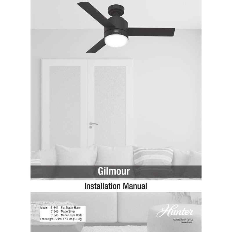 Hunter 44" Gilmour Outdoor Ceiling Fan with LED Light, Handheld Remote, Damp-Rated - Transitional, Contemporary
