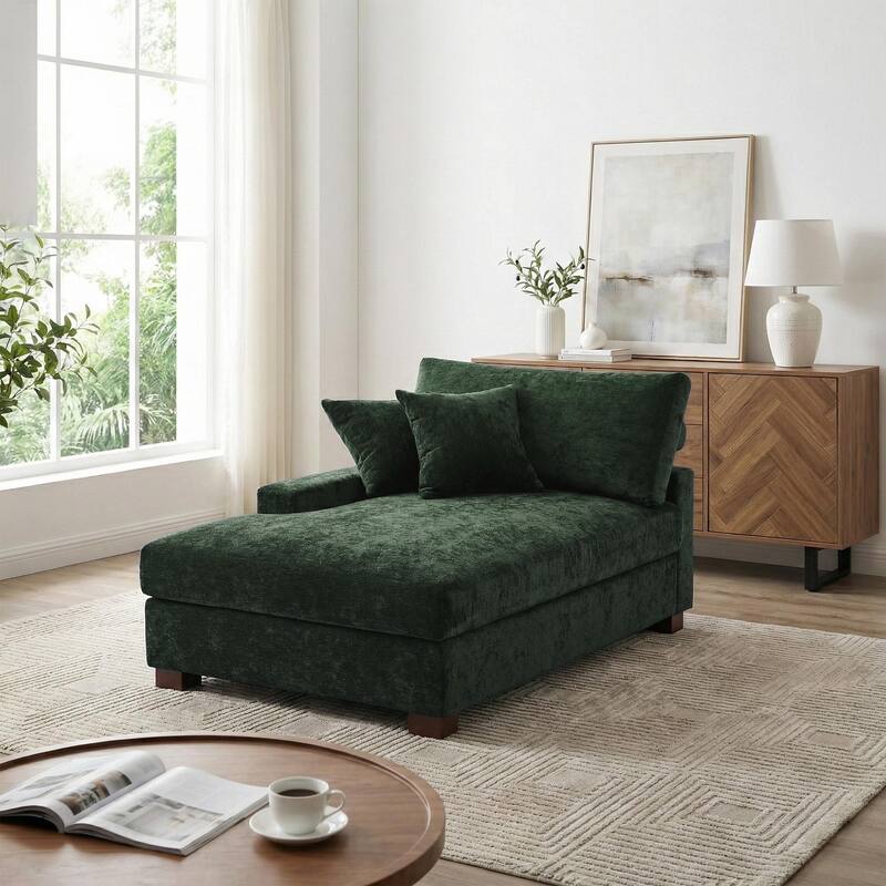 40.8"W Modern Chenille Upholstered Chaise Lounge with Pillow