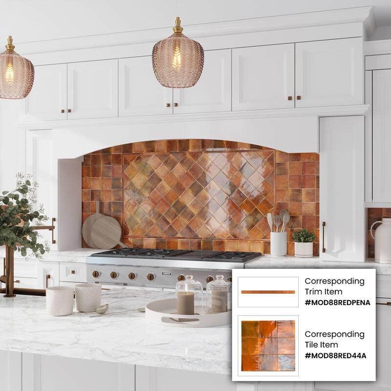 Apollo tile 0.5" x 8" Antiek Glossy Red Ceramic Tile (0.7 sq ft/case) - 10 Pack