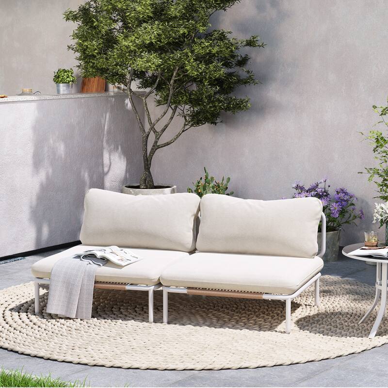 Outdoor Cushioned Sectional Sofa Chat Set Patio Furniture Conversation Set, Free Combination - 2-piece seats - Beige, 2pcs seats & 2 arms