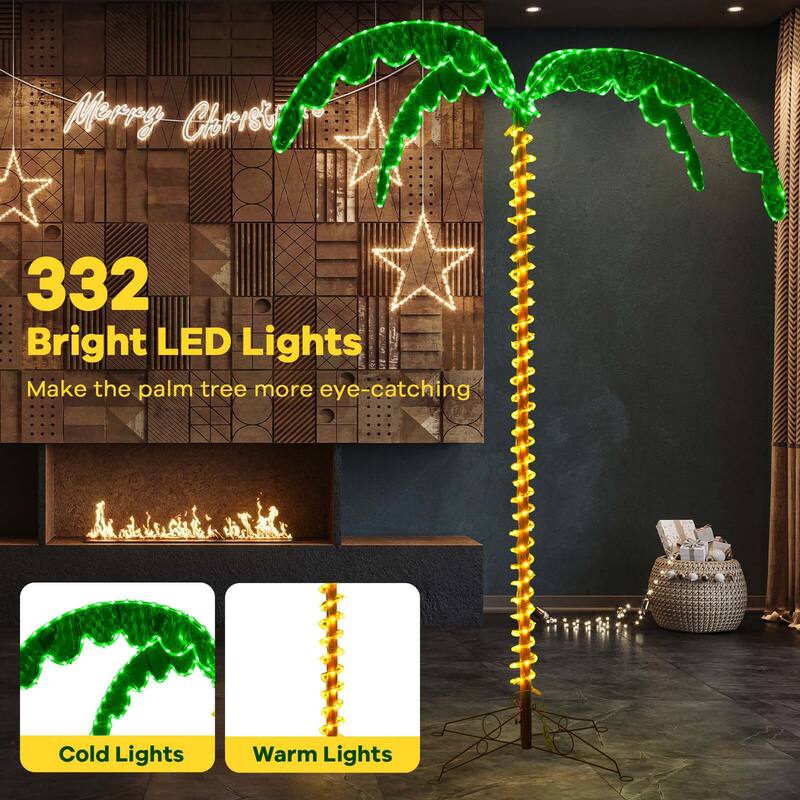 Costway 7.5 FT Lighted Palm Tree with 332 LED Lights Holographic Trunk - See Details