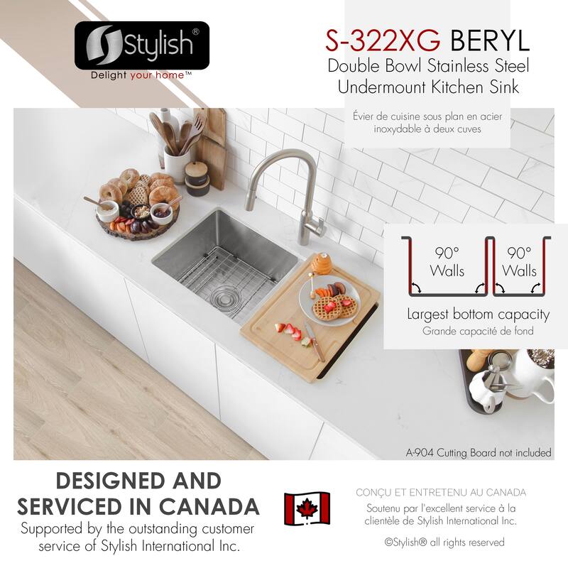 Undermount 33" Double-Bowl Stainless Steel Kitchen Sink S-322XG - 33" x 18" x 10"