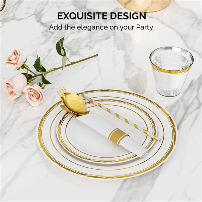 800 Pieces Gold Pre Rolled Napkins Disposable Dinnerware Set