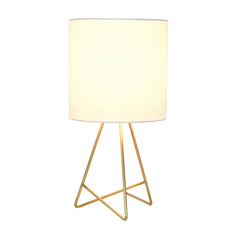 Open Wire Framed LED Table Lamp with Drum Shade - 14" - Gold