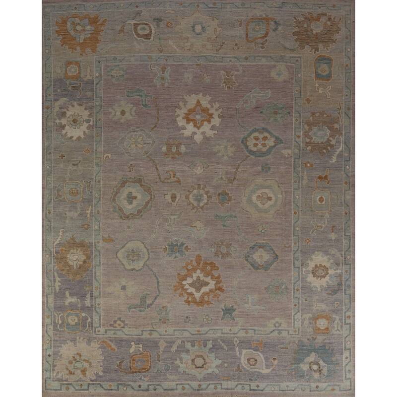 Hand Knotted Oriental 100% Wool Carpet Transitional All-Over Purples Oushak Area Rug - 9' 11'' X 8' 0''
