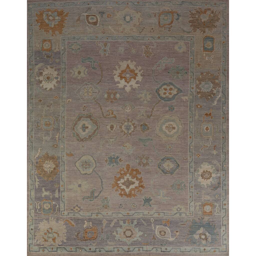 Hand Knotted Oriental 100% Wool Carpet Transitional All-Over Purples Oushak Area Rug - 9' 11'' X 8' 0''