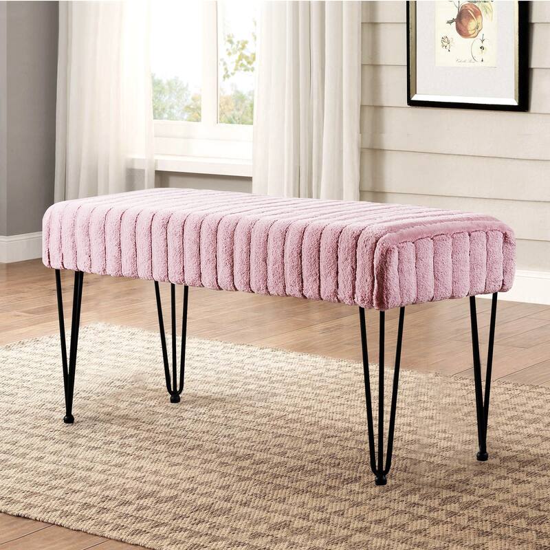 Serenta SuperMink Fauxfur Ottoman Bench - 46" x 16" x 22" - Wood Rose