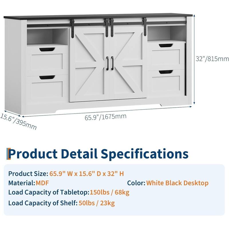 TV Stand, with 4 Drawers and Adjustable Shelf