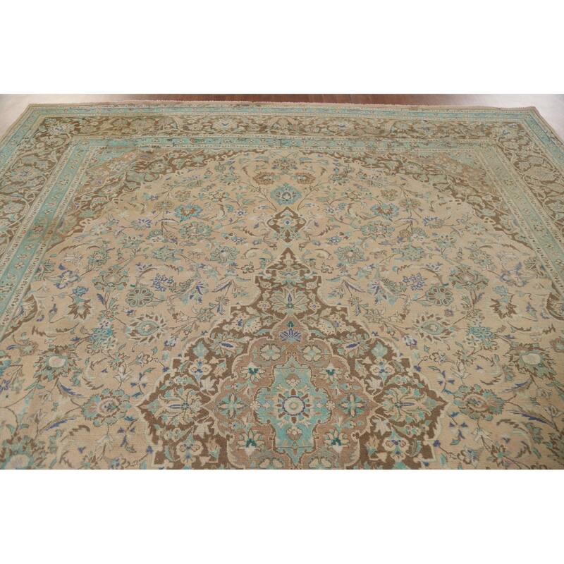 Hand Knotted Oriental 100% Wool Carpet Traditional Floral Peach Mashad Area Rug - 12' 9'' X 9' 10''