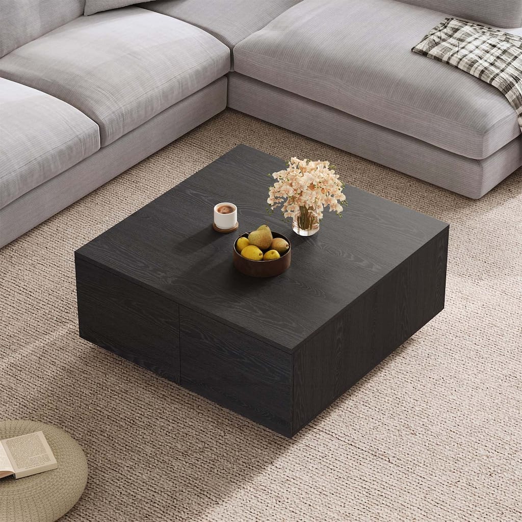 33.25 Inch Square Coffee Table with 4 Drawers,Ample Storage