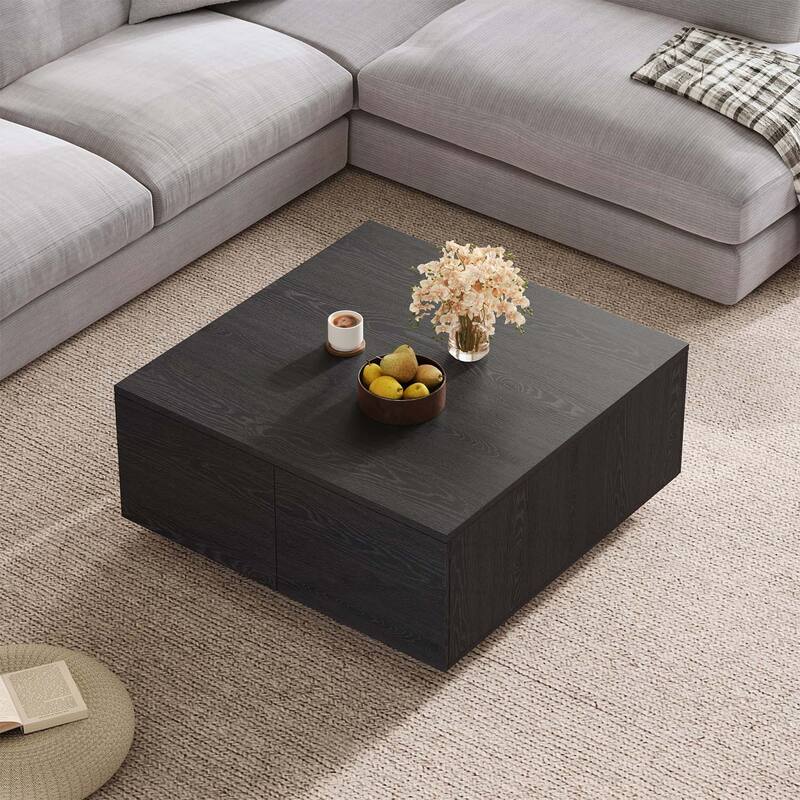 Square Coffee Table with 4 Spacious Drawers,Ideal for Modern and Traditional Living Rooms