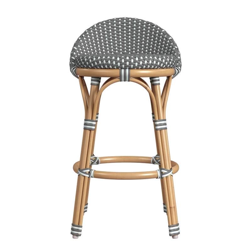 Tobias Outdoor Rattan and Metal Low Back Counter Stool