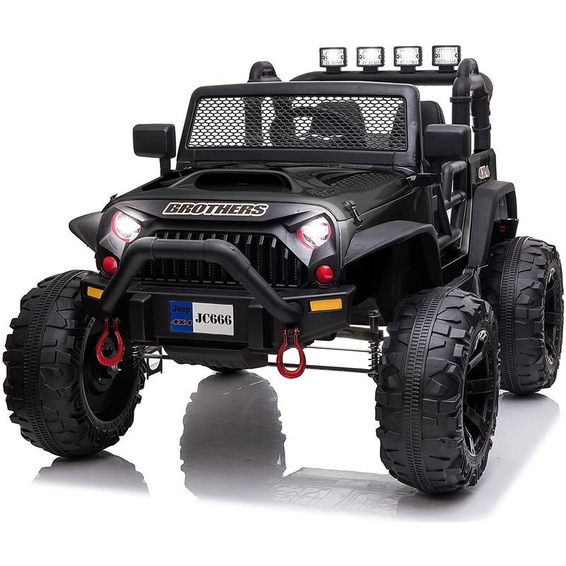 12V Electric Kids Ride On Car with Remote Control Two Seats LED Lights and Bluetooth for Ages 2 to 7 Years - 48.4"x34.6"x31.5" - Black
