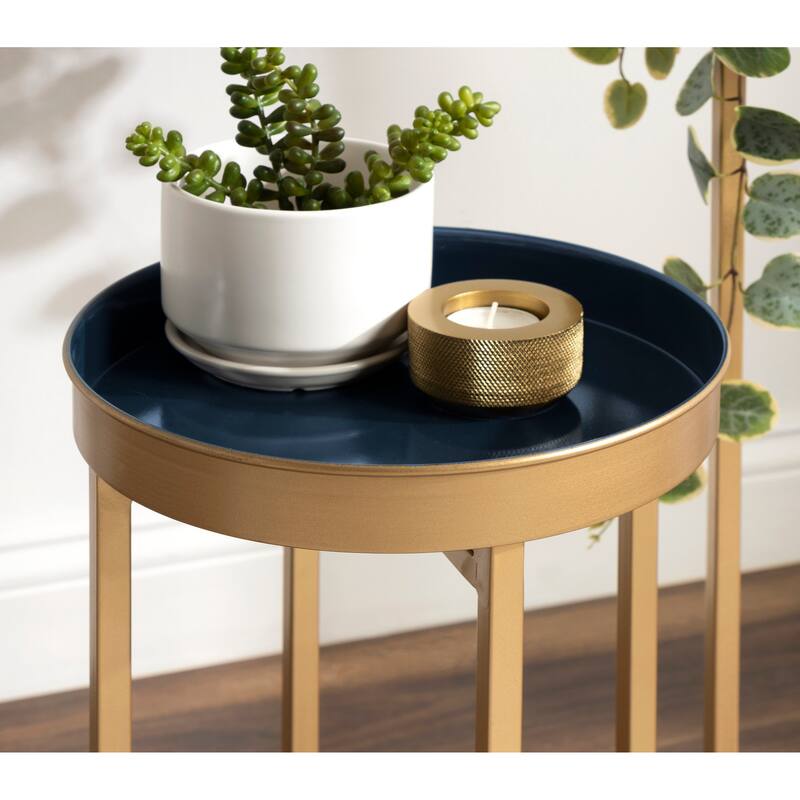 Kate and Laurel Celia Round Metal Foldable Tray Table Set
