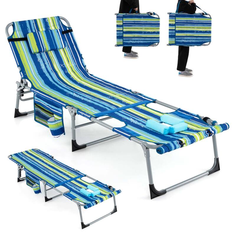 Gymax 2 PCS Folding Chaise Lounge Chair Sunbathing Recliner w/