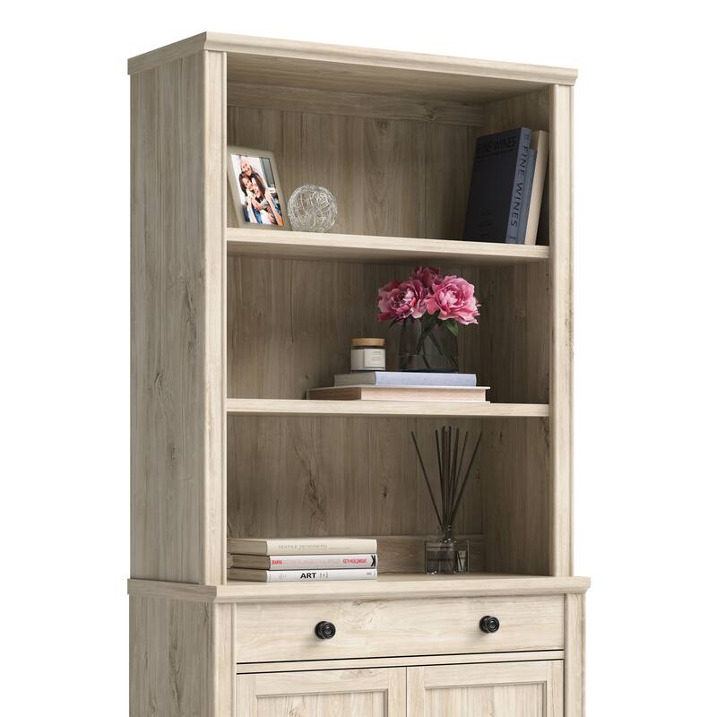 Wood Library Hutch with Adjustable Shelves, Brown - 32.87" W x 13.62" D x 40.04" H