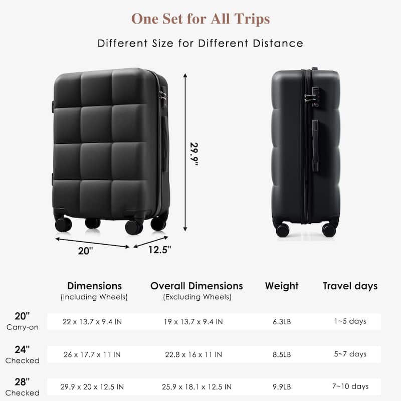 Luggage Sets 4 Piece, ABS Durable Suitcase with Travel Bag, Cup Holder, ABS Hard Shell Luggage with Spinner Wheels