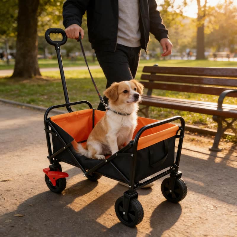 Anmytek Orange Black Mini Folding Brake Wagon Garden Shopping Beach Cart