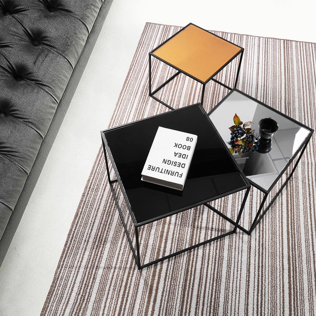 3-Piece Mirror Top Nesting Coffee Table End Side Table Set