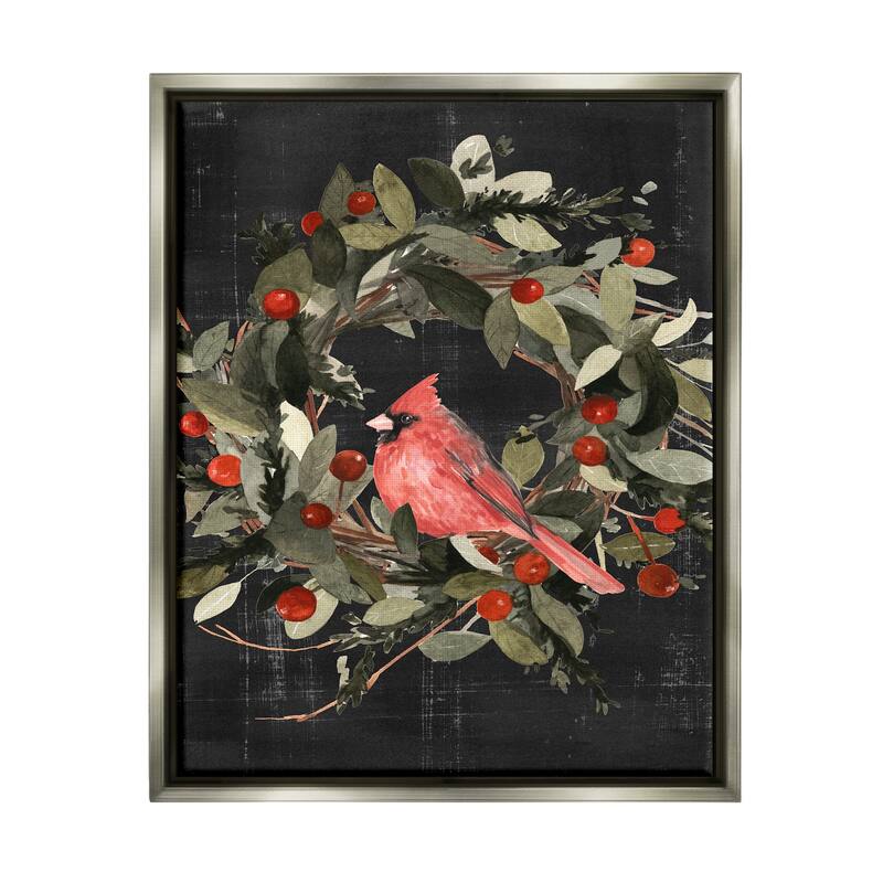 Stupell Red Cardinal In Wreath Design Floater Frame - Black - 24 x 30 - Grey