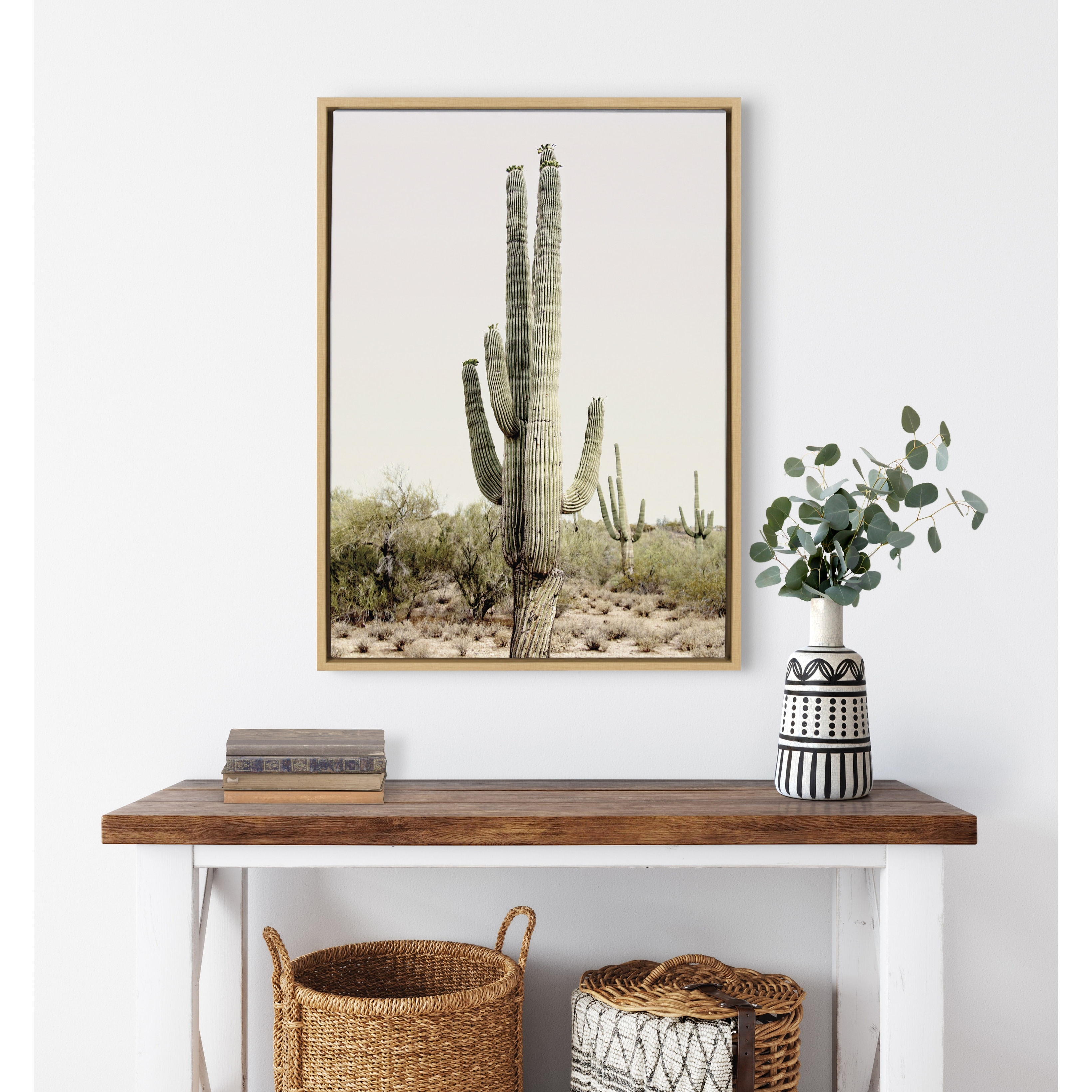 Kate and Laurel Sylvie Sunrise Cactus Framed Canvas by Amy Peterson