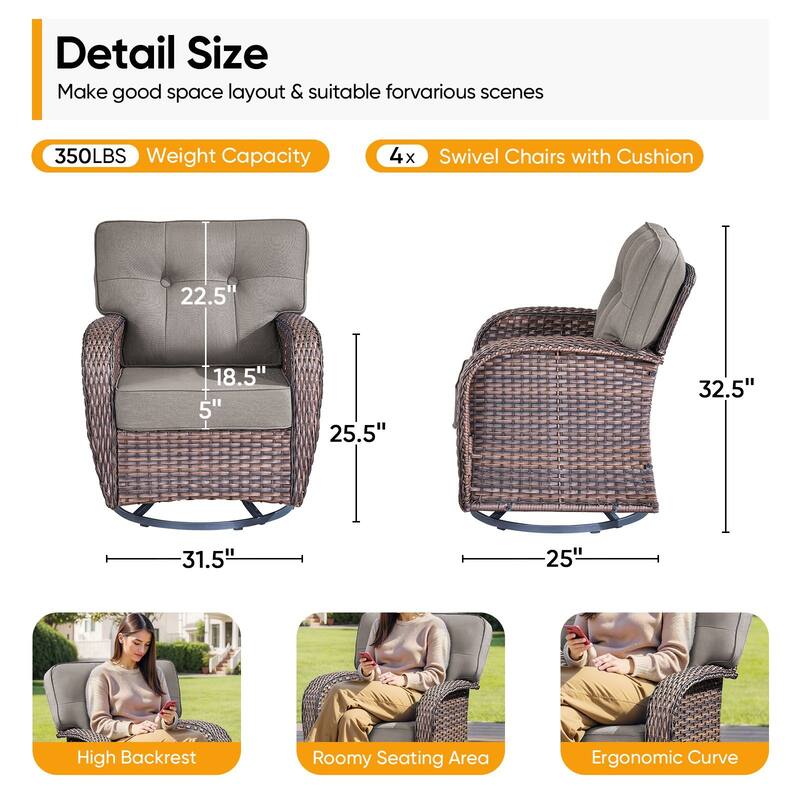 Pocassy Outdoor Swivel Chair Set Patio Funiture Chairs