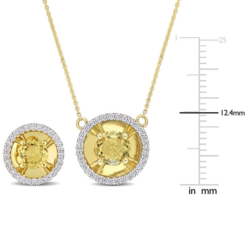 Miadora Citrine and 3/8ct TDW Diamond Halo Station Earrings and Necklace Set in 10k Yellow Gold