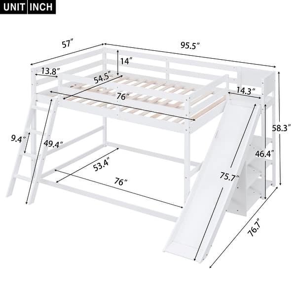 dimension image slide 0 of 2, Full over Full Bunk Bed with Slide & Shelves, Gray