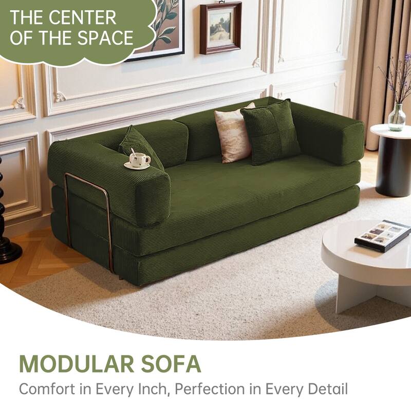 2-in-1 Convertible Modular Sofa Bed, Memory Foam Mattress, No Assembly, Space-Saving for Living Room, Bedroom