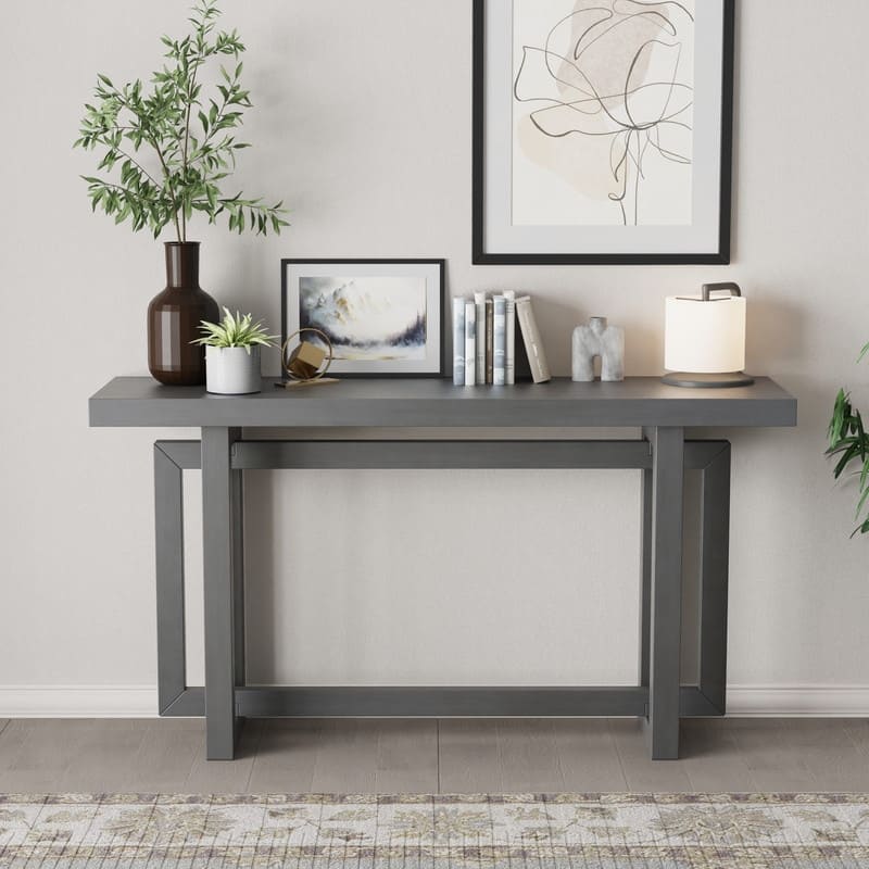 Modern Console Table Sofa Table with Concrete Top, 59'' Long Accent Entryway Table - Dawn Grey