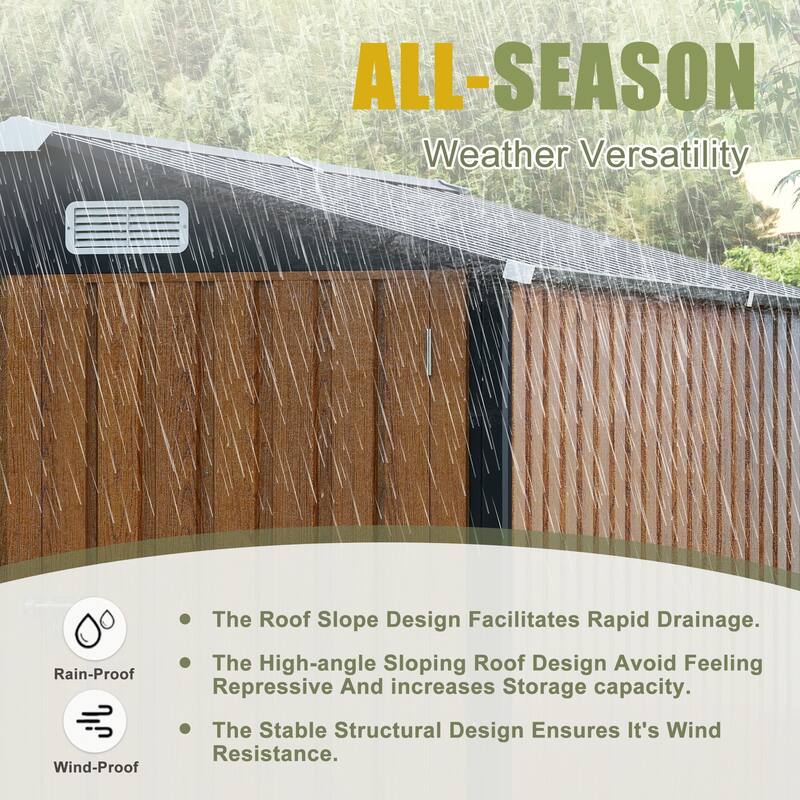 6x8FT Outdoor Steel Storage Shed with Clear Window, Lockable Doors, Compact Metal Tool Shed for Garden