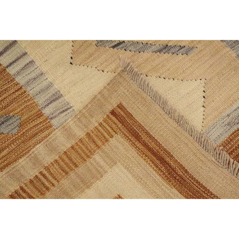 Hand Woven Oriental 100% Wool Carpet Southwestern Tribal Beige & Ivories Kilim Area Rug - 9' 1'' X 5' 11''