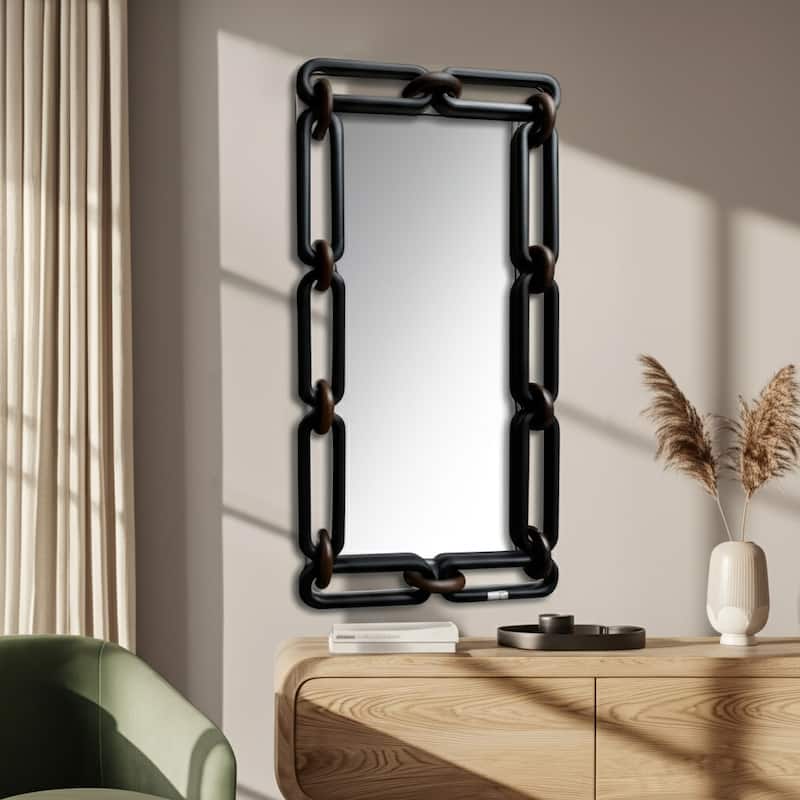Wood Mirror Rectangular Chain-Link Frame for Casual Home - 48" Black - 23.75" x 2.5" x 48" - Black - 23.75" x 2.5" x 48"