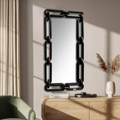 Wood Mirror Rectangular Chain-Link Frame for Casual Home - 48" Black - 23.75" x 2.5" x 48"