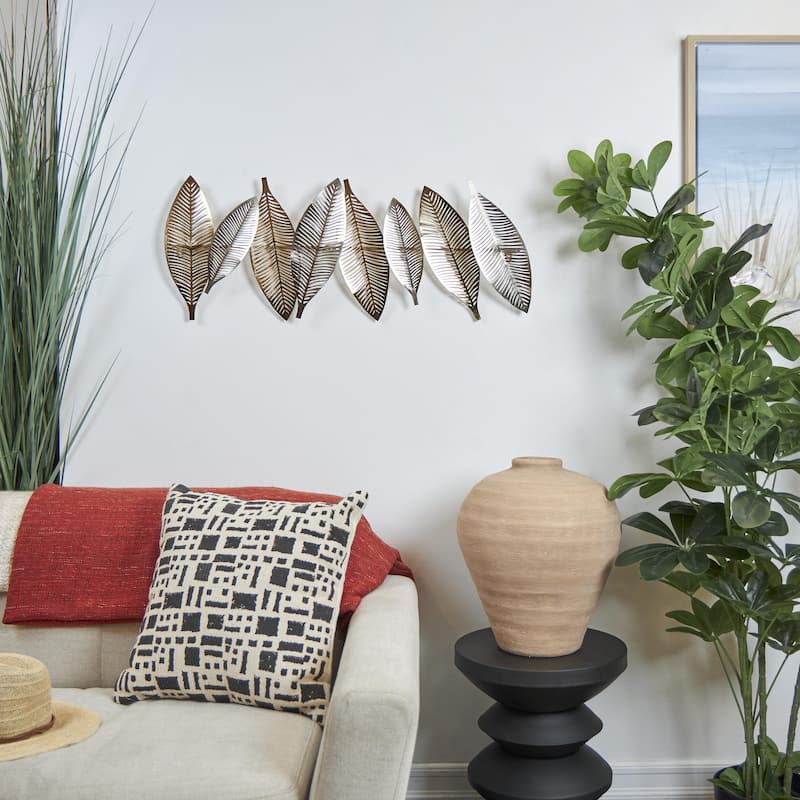 Metal Leaf Metallic Home Wall Decor with Silver Accents - Gold - Roche River Decor