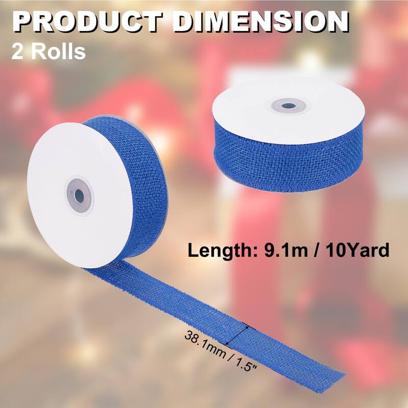 Burlap Fabric Ribbon 2pcs Jute Crafts Roll Wrapping - Sky Blue - 1.5 Inch x 10 Yards