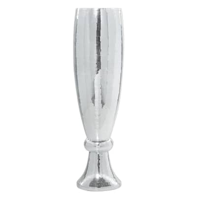 Polystone Tall Champagne Flute Shape Vase with Mosaic Mirror Inlay - Silver - Roche River Decor