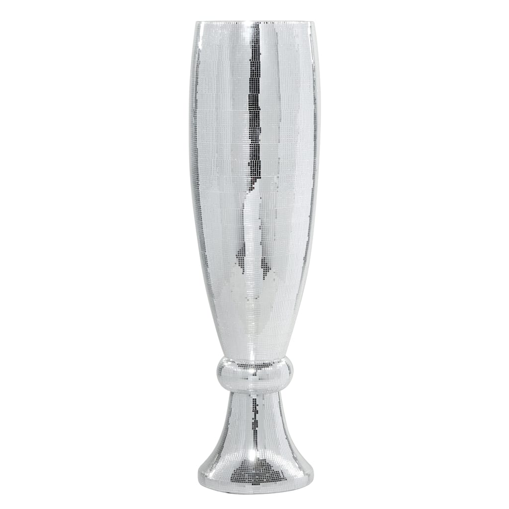 Polystone Tall Champagne Flute Shape Vase with Mosaic Mirror Inlay - Silver - Roche River Decor