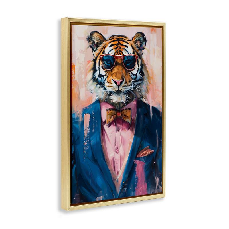 Stupell Suited Tiger Modern Fashion Framed Floater Canvas Wall Art Design By LSR Design Studio