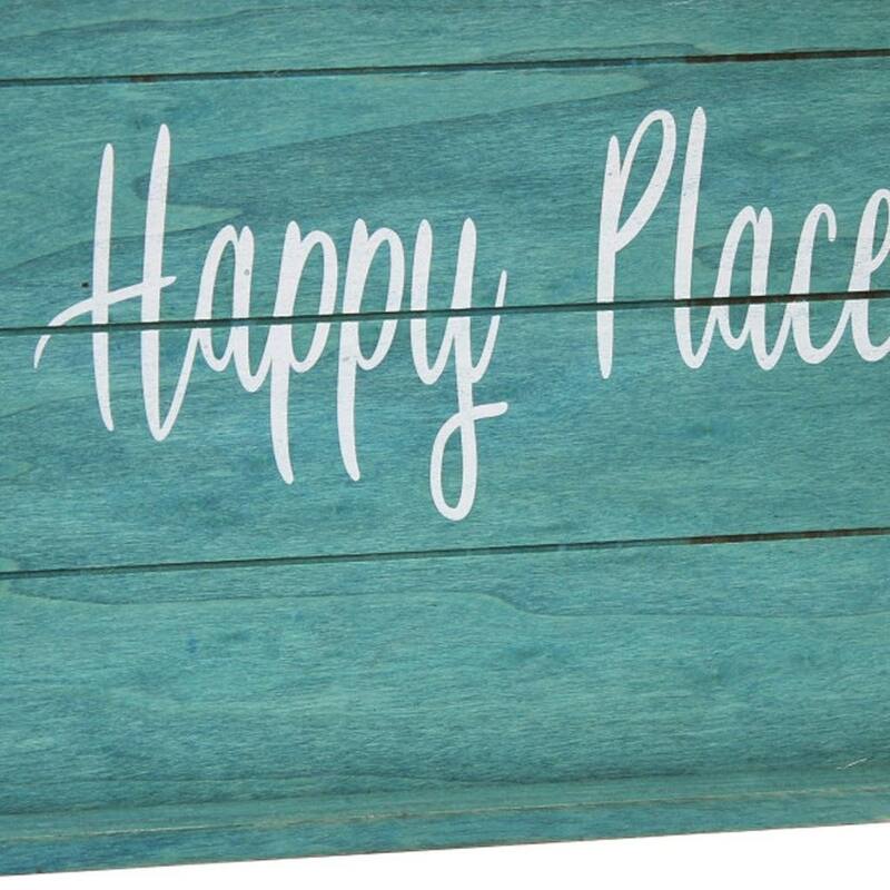 HomeRoots 16" Aqua And White Happy Place Serving Tray With Handles - 15.50 in. x 2.25 in. x 12.00 in.