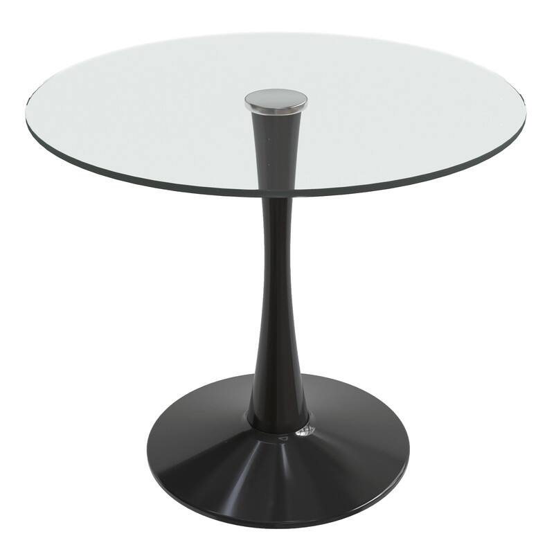 Bristol Round Dining Table with Glass Top and Steel Pedestal Base for Kitchen and Dining Room - Black - 27" Wide