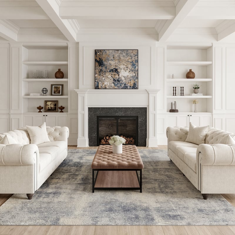 Rustic Textures Distressed Vintage Abstract Area Rug - 7'10" x 10'6" - Blue/Ivory - Runner/Rectangle