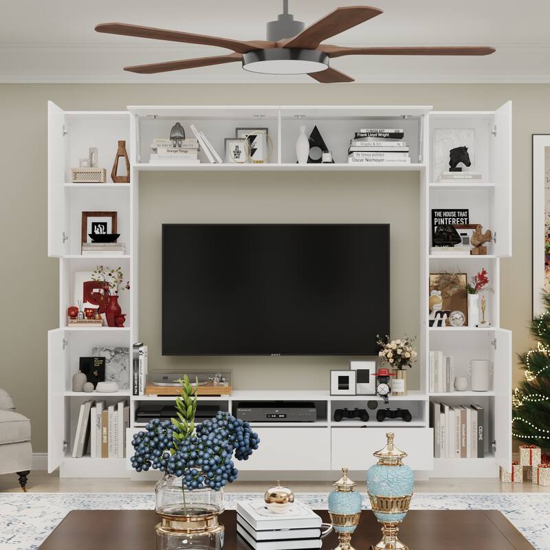 Versatile White Entertainment Center: Stylish, Durable, and Spacious - 94.5"x78.7"