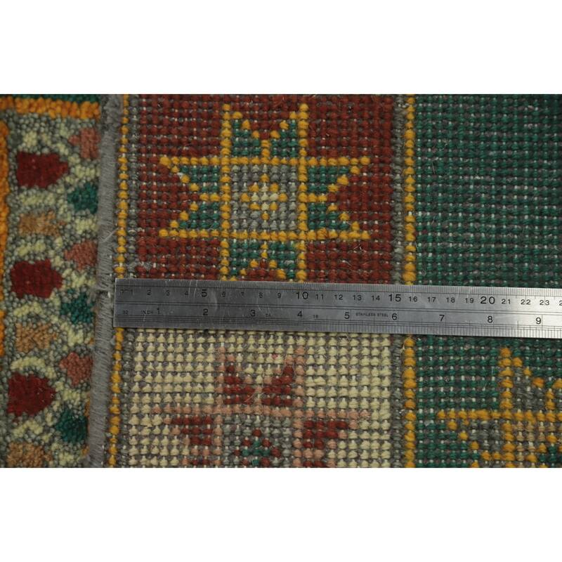 Hand-knotted Traditional Wool Green Geometric Oriental Area Rug - 9' 10'' X 4' 0''