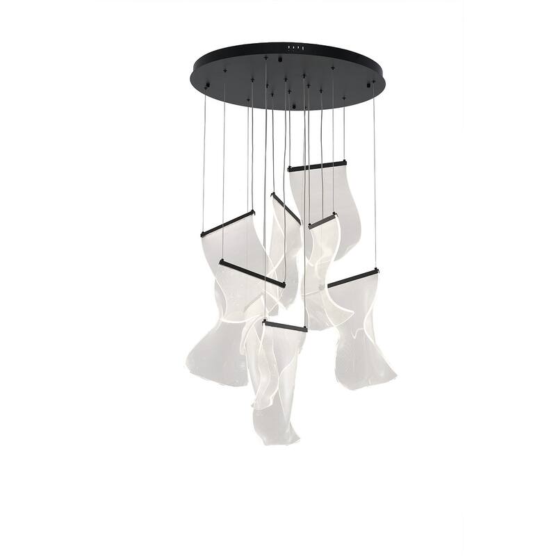 7-Light Satin Black Chandelier With Acrylic Crumbled Sheet Pendants