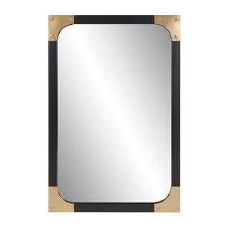 Allan Andrews Atlas Mirror With Metal Frame Matte Black Finish & Brass Corner Accents - 24 x 36 x 1