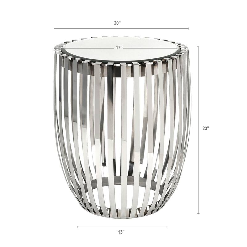 Stainless Steel Ribbed Drum Accent Table - 23" - Silver